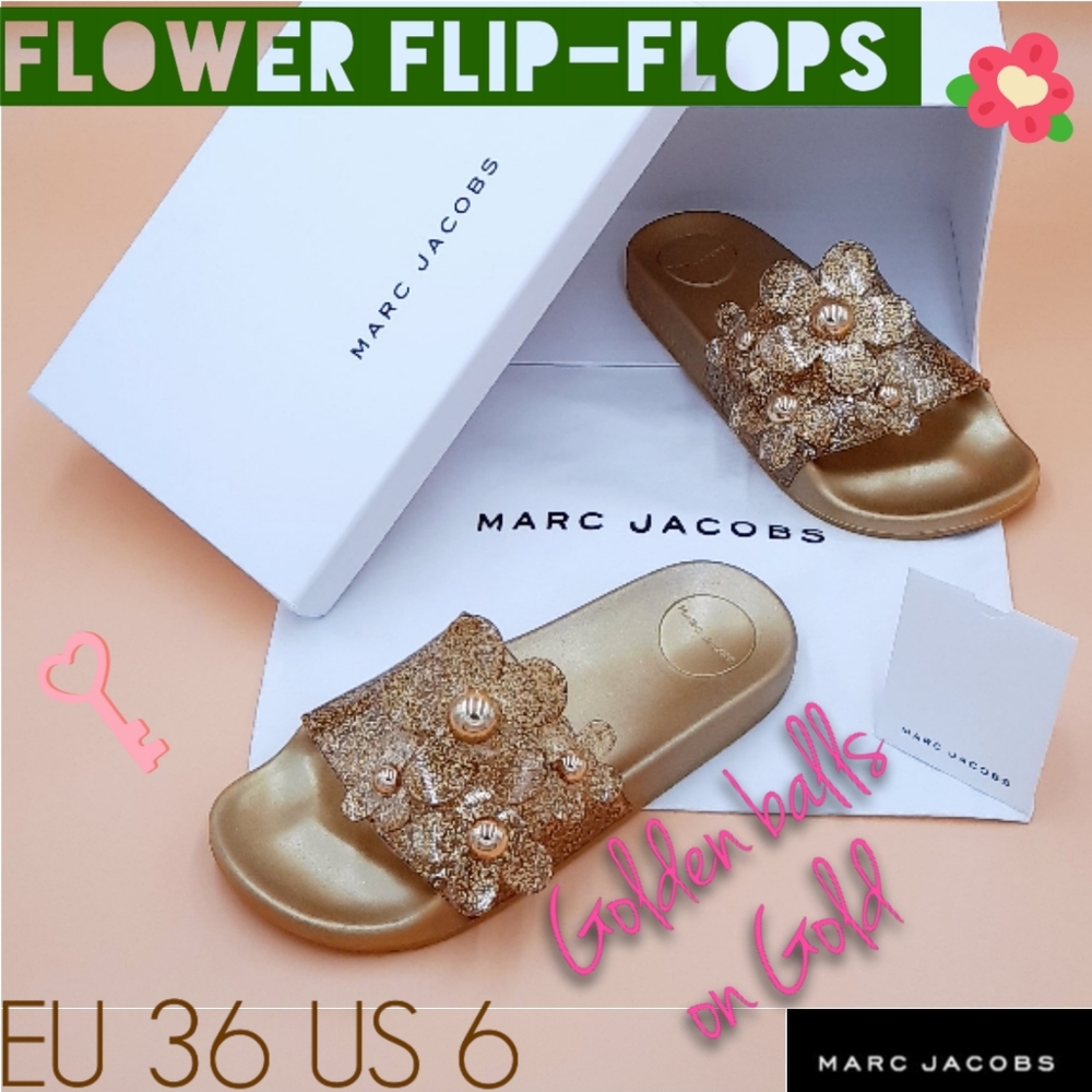 Marc Jacobs Daisy Flower Slippers Slides Gold Stud